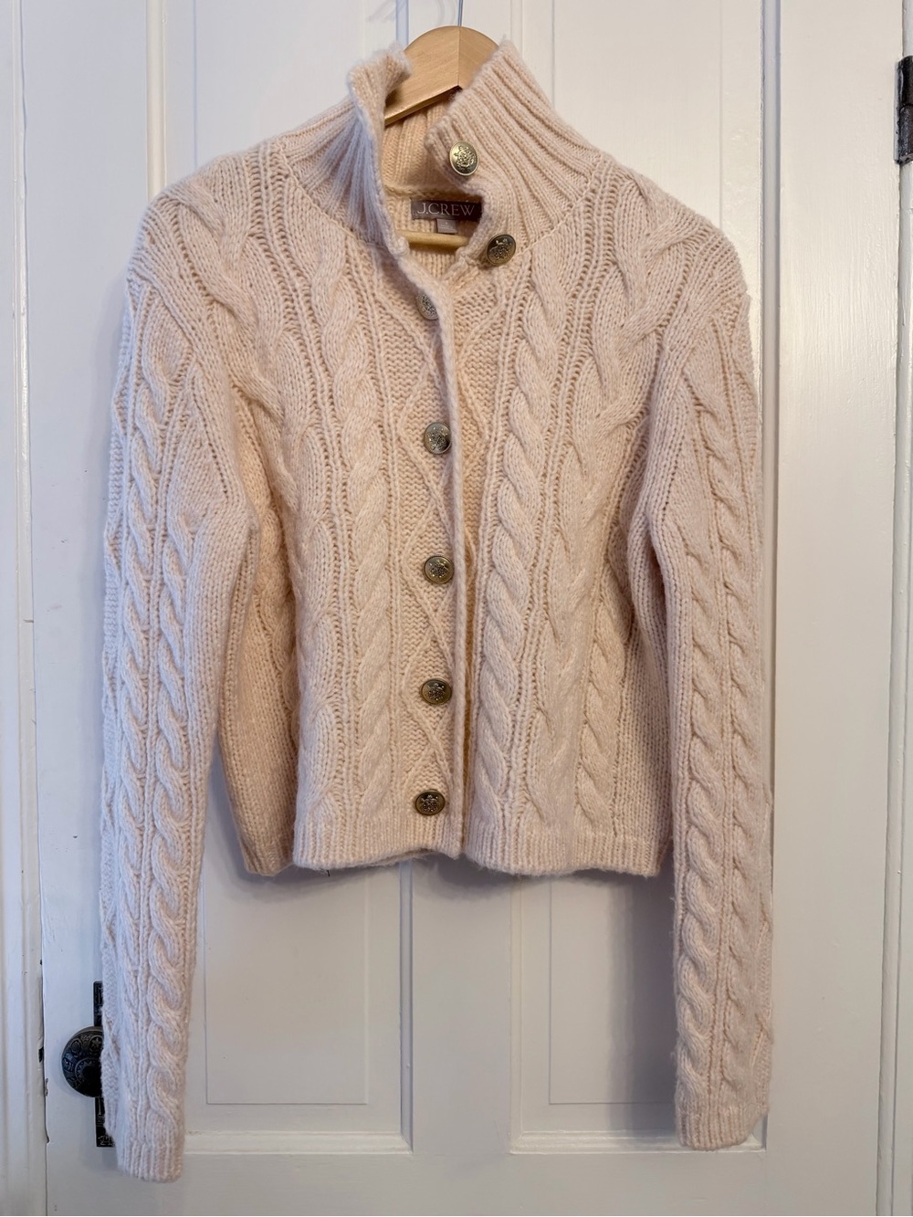 Beautiful J.Crew Cream Cable Knit Alpaca Wool Turtleneck Cardigan